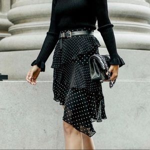 $320 Bailey44 Womens Black Polka Dot A-Line Ruffle Tiered Knee Skirt US Size 0